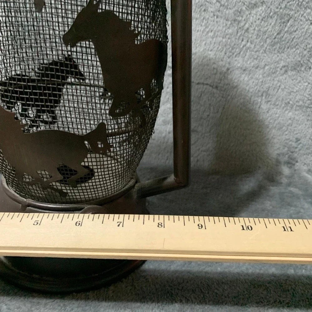 Rustic Brown Metal Horse Silhouette Mesh Hurricane Lantern Western Decor Flaw